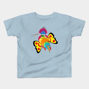 Axolotl Warrior riding a Rainbow fly Kids T-Shirt